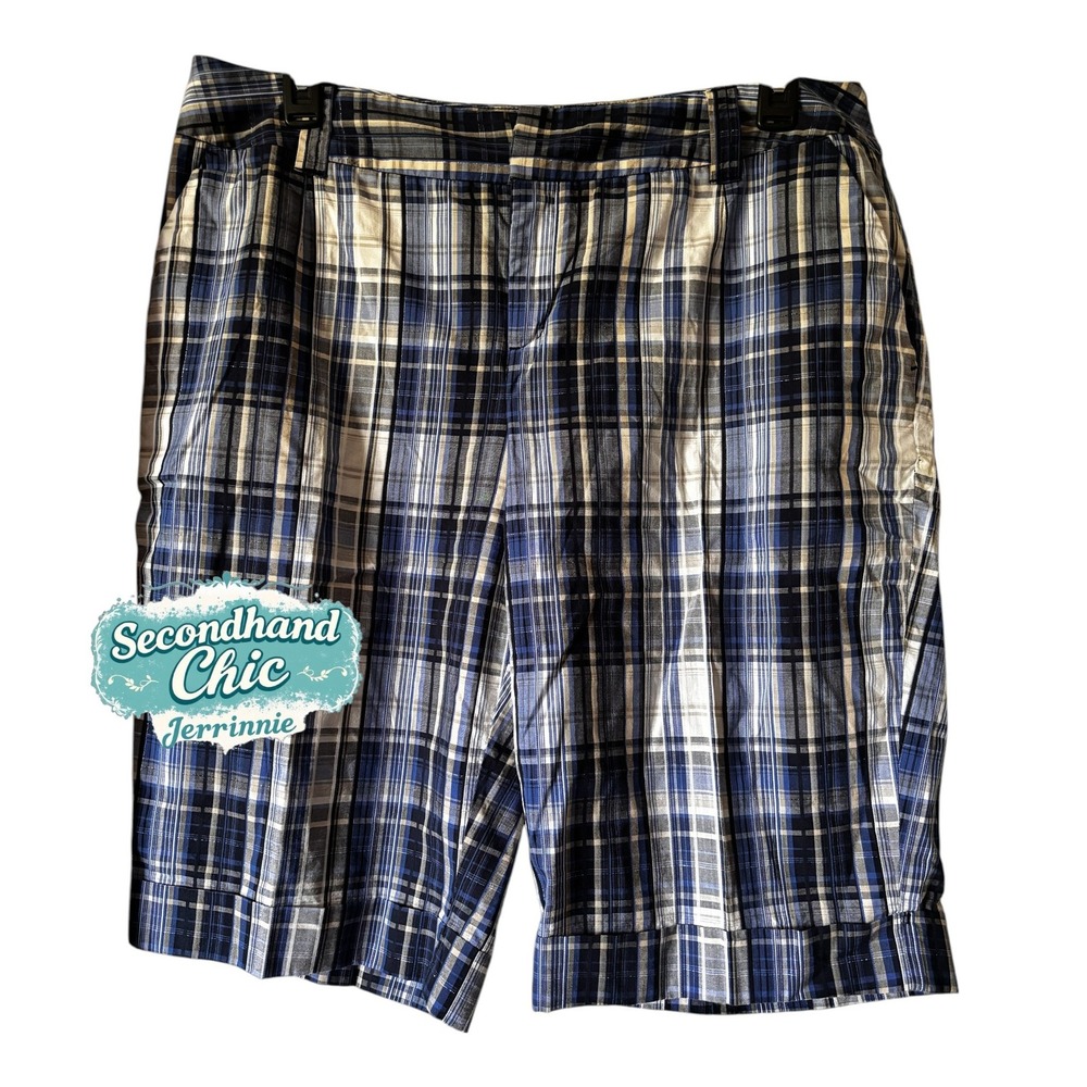 Cato Woman Blue Plaid‎ Bermuda Shorts Plus Size 18W Cuffed Preppy Casual